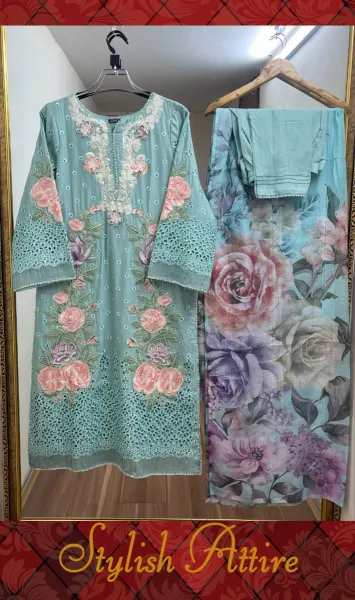 Pakistani Original Adan’s Libas Luxury Lawn Stitched 3 Pcs _ Mint  